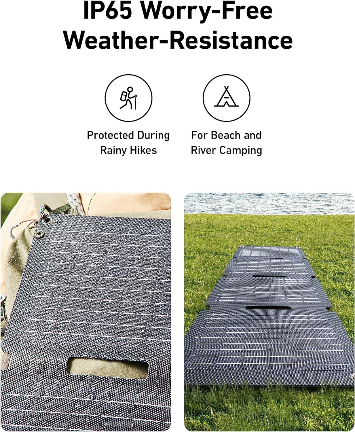 imageAnker Solix PS30 Solar Panel 30W Foldable Portable Solar Charger IP65 Water and Dust Resistance UltraFast Charging Charges 2 Devices at Once for Camping Hiking and Outdoor Activities