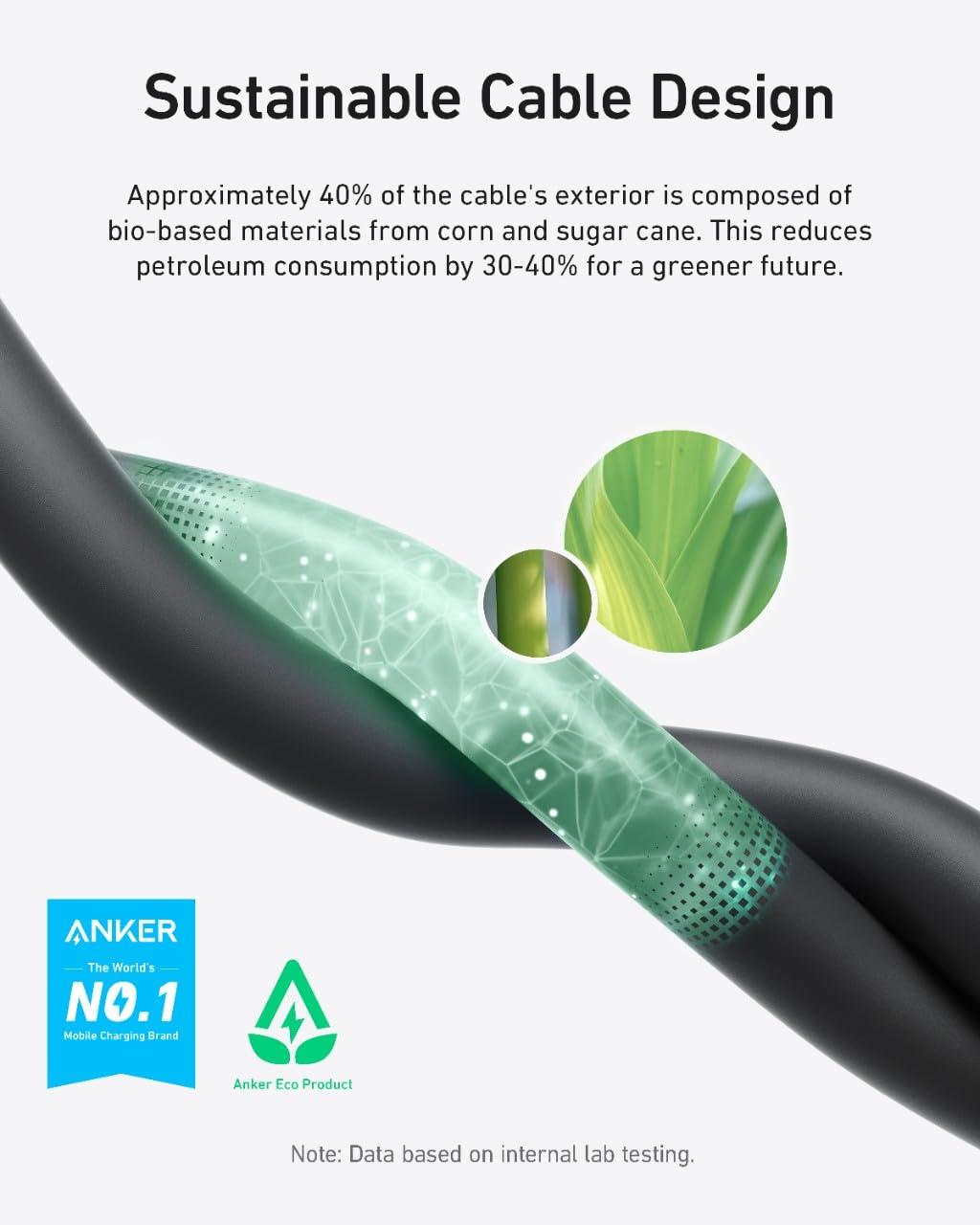 imageAnker USB 4 Gen 2 Cable 20 Gbps Data Transfer 4K HD Display 240W 3FT BioBased Charging USB C to Type C Cable for iPhone 16 Series USBC Laptops and More