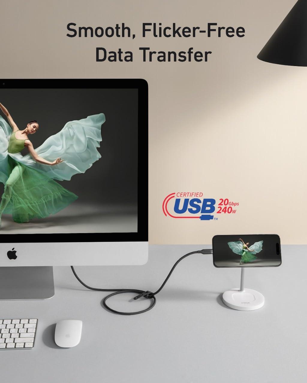 imageAnker USB 4 Gen 2 Cable 20 Gbps Data Transfer 4K HD Display 240W 3FT BioBased Charging USB C to Type C Cable for iPhone 16 Series USBC Laptops and More