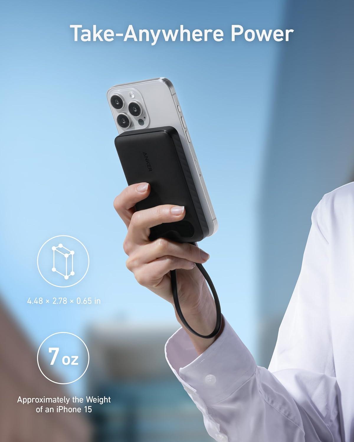 imageAnker Power Bank 10000mAh Portable Charger with Builtin USBC Cable and Lanyard 225W Max Output with USBCampampA Port Battery Pack for iPhone 1514 Galaxy S23 iPad AirPods and More