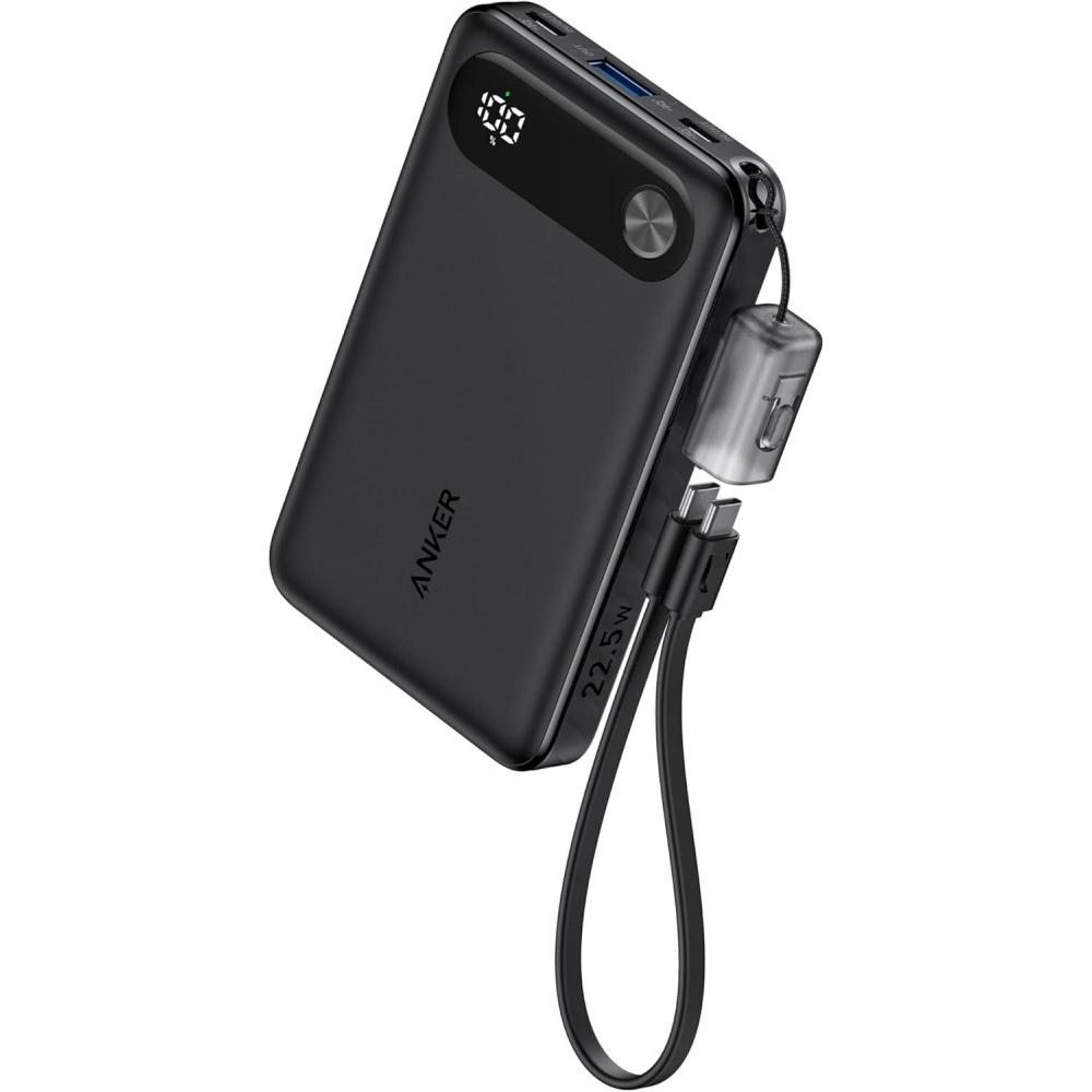 imageAnker Power Bank 10000mAh Portable Charger with Builtin USBC Cable and Lanyard 225W Max Output with USBCampampA Port Battery Pack for iPhone 1514 Galaxy S23 iPad AirPods and More