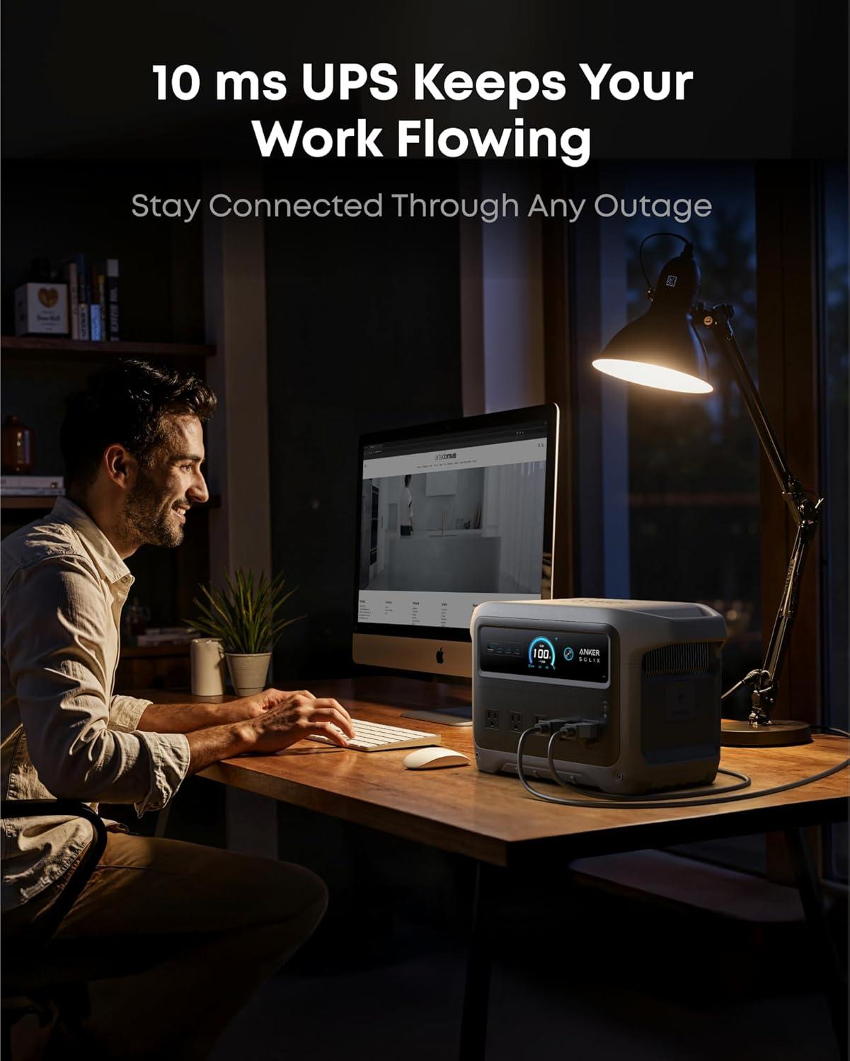 imageAnker SOLIX C1000 Gen 2 Portable Power Station with 200W Bifacial Solar Panel 2000W Peak 3000W Solar Generator Full Charge in 49 Min 1024Wh LiFePO4 BatteryAnker SOLIX C1000 Gen2 with Water Resistant Bag