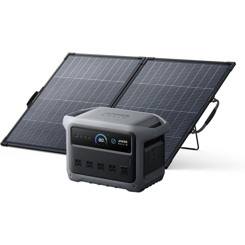 imageAnker SOLIX C1000 Gen 2 Portable Power Station with 200W Bifacial Solar Panel 2000W Peak 3000W Solar Generator Full Charge in 49 Min 1024Wh LiFePO4 BatteryAnker SOLIX C1000 Gen2 with 200W Bifacial Solar Panel