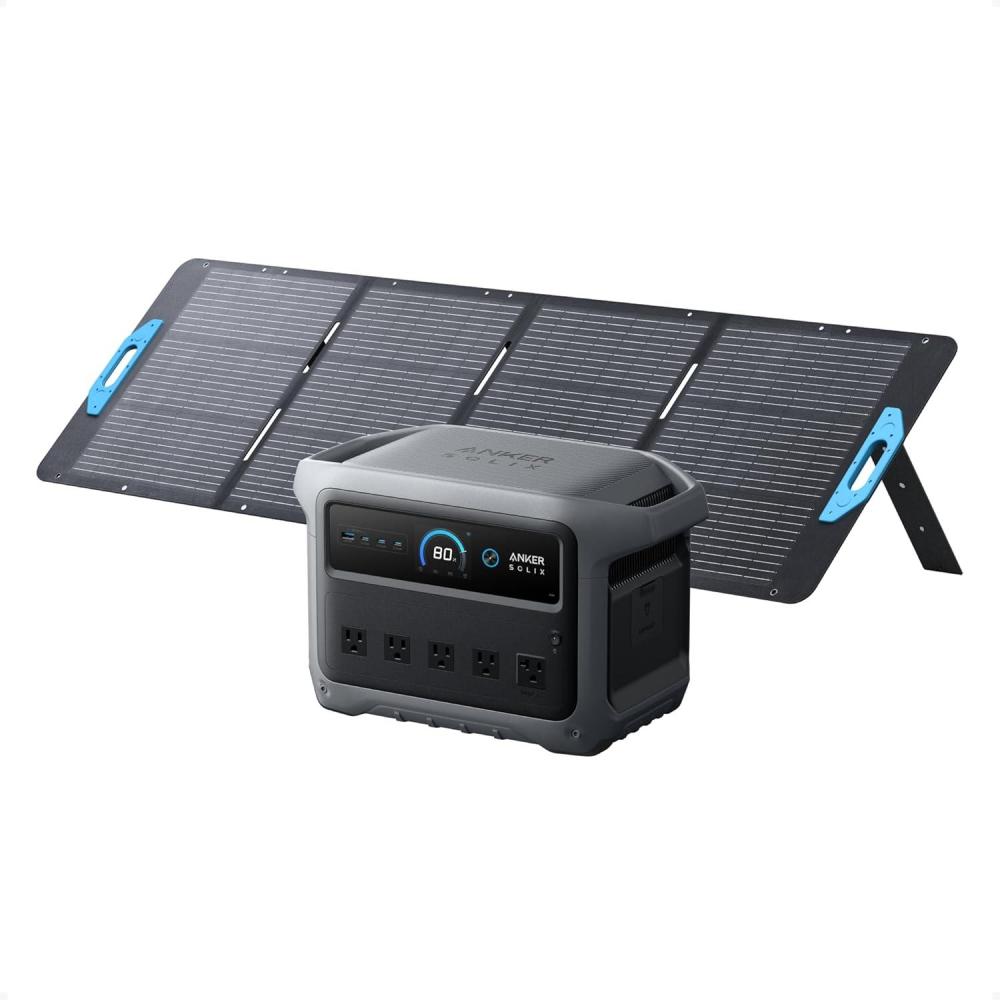 imageAnker SOLIX C1000 Gen 2 Portable Power Station with 200W Bifacial Solar Panel 2000W Peak 3000W Solar Generator Full Charge in 49 Min 1024Wh LiFePO4 BatteryAnker SOLIX C1000 Gen2 with 200W Solar Panel