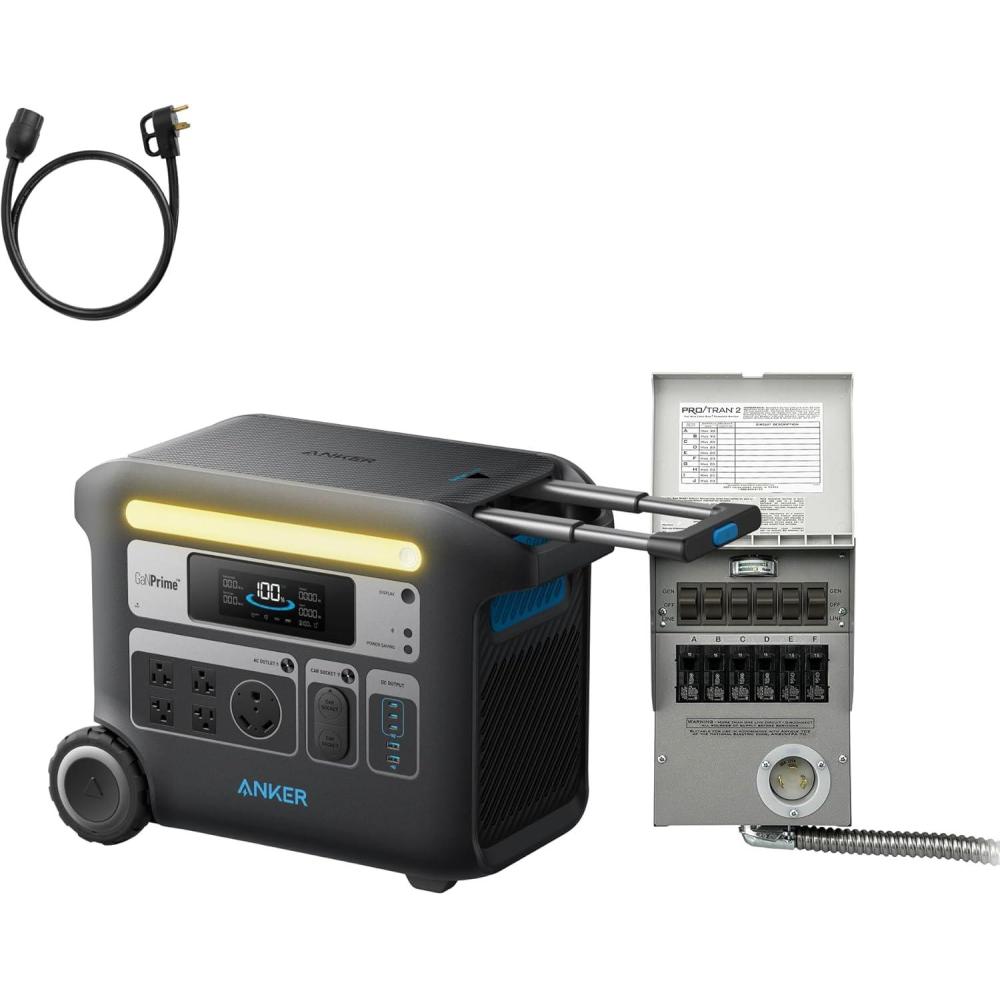 imageAnker SOLIX F2000 Portable Power Station PowerHouse 767 2048Wh GaNPrime Solar Generator with 200W Solar Panel LiFePO4 Batteries 4 AC Outlets Up to 2400W for Home Power Outage Outdoor CampingAnker SOLIX F2000Transfer Switch Kit