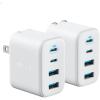Anker Zolo USB C Charger Block, 2-Pack 4-Port Wall Adapter with 50W Max Output, 2 USB-C and 2 USB-A, Compact and Stable Design, for iPhone 17/16 Series, MacBook, iPad, Pixel, Galaxy, and More (Black)(White)