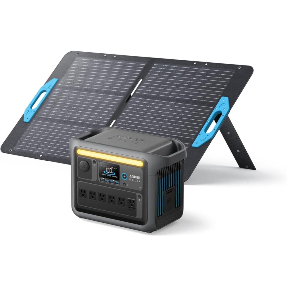 imageAnker SOLIX C1000 Portable Power Station with 100W Solar Panel 1800W Solar Generator 1056wh LFP LiFePO4 Battery 6 AC Outlets Up to 2400W for Home Power Outages and Outdoor CampingAnker SOLIX C1000  100W Solar Panel