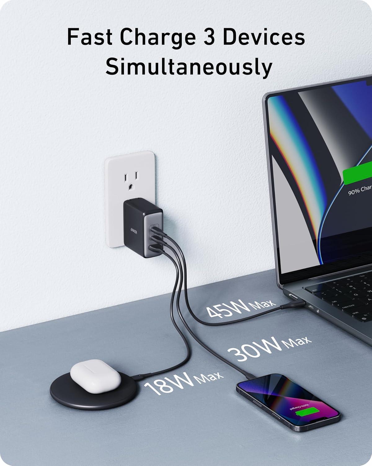 image:imageAnker 100W USB C Charger Block GaN II 3 Port Fast Compact Wall Charger for MacBook Dell XPS iPad Pro Galaxy S24 iPhone 1615 and More Series