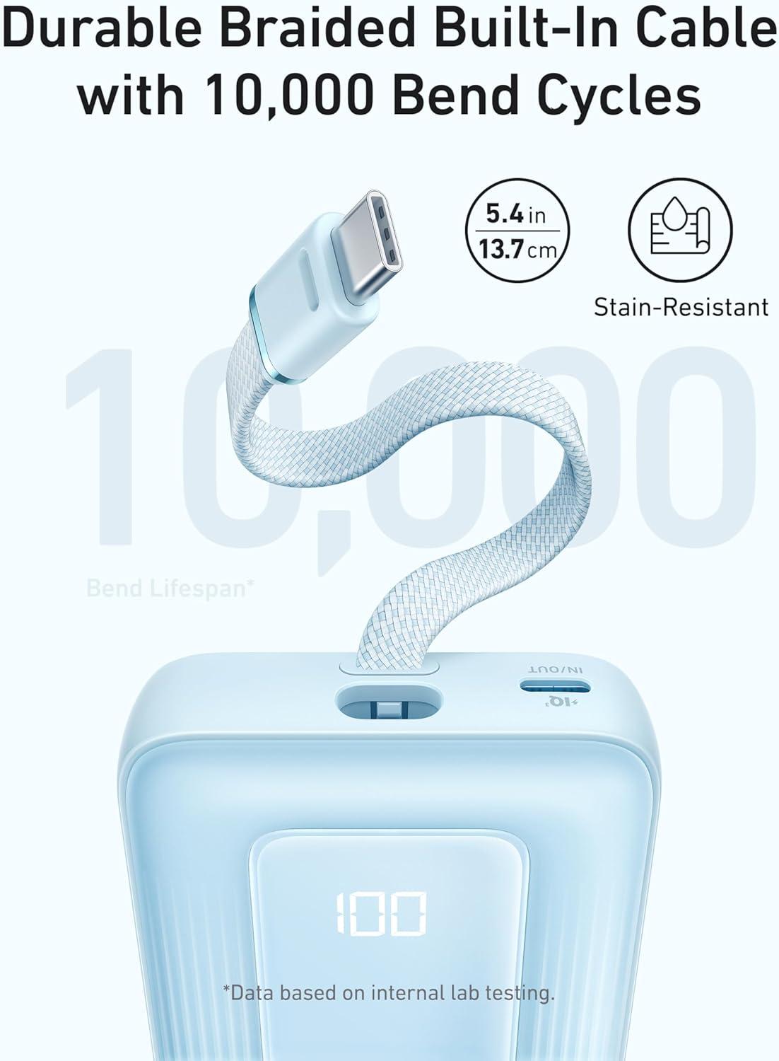 image:imageAnker Zolo Power Bank 2025 Upgraded Version 20000mAh 30W HighSpeed Portable Charger with Builtin USBC Cable Battery Pack for iPhone 1716 15 Series Galaxy and MoreWhite