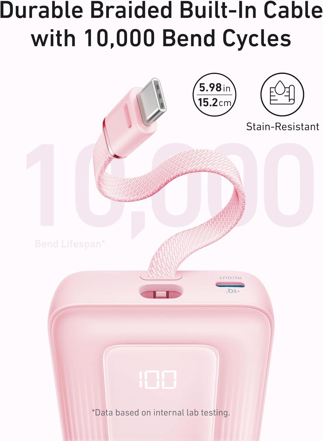 image:imageAnker Zolo Power Bank 2025 Upgraded Version 20000mAh 30W HighSpeed Portable Charger with Builtin USBC Cable Battery Pack for iPhone 1716 15 Series Galaxy and MoreWhite