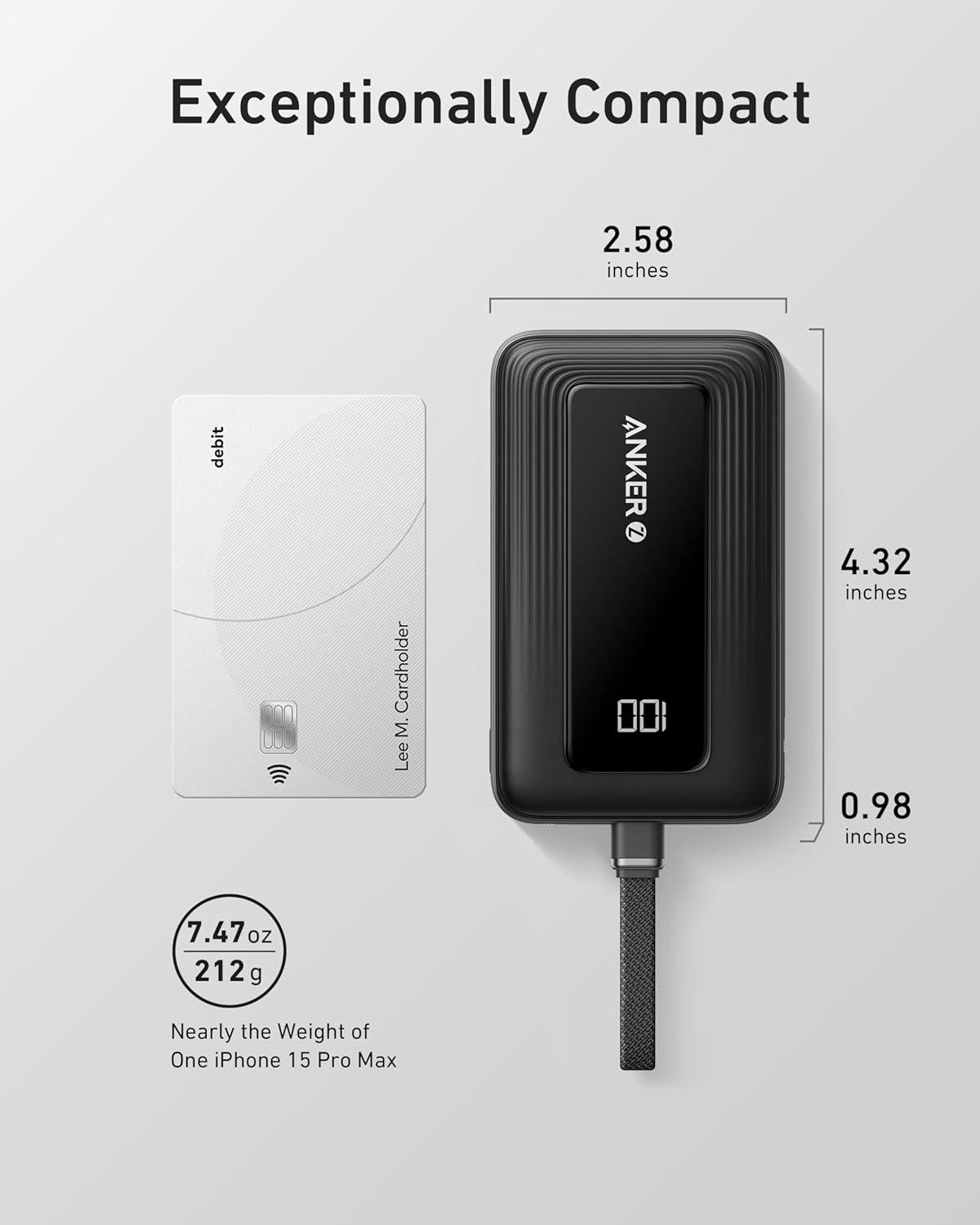 image:imageAnker Zolo Power Bank 2025 Upgraded Version 20000mAh 30W HighSpeed Portable Charger with Builtin USBC Cable Battery Pack for iPhone 1716 15 Series Galaxy and MoreWhite