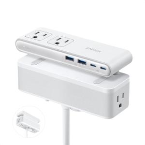 Anker Nano Power Strip, Desk Clamp with 1500J Surge Protector, 5ft Extension Cord, 70W Max Gaming Desk Accessories, 6 AC, 2 USB A, 2 USB C, Home Office Essentials, Fit 0.6~1.8” Tabletop Edge(White)