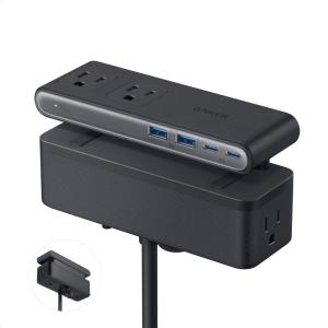 Anker Nano Power Strip, Desk Clamp with 1500J Surge Protector, 5ft Extension Cord, 70W Max Gaming Desk Accessories, 6 AC, 2 USB A, 2 USB C, Home Office Essentials, Fit 0.6~1.8” Tabletop Edge(Black)