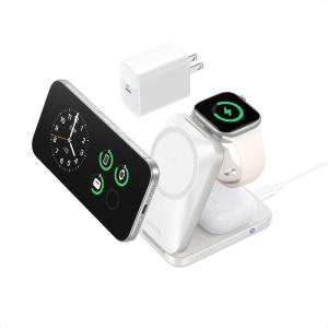 Anker Prime 3-in-1 Charging Station, AirCool Wireless Charger, Qi2 25W Certified Palm-Sized Foldable MagSafe Charger Compatible with iPhone 17, Apple Watch, AirPods (Non-Battery, with Adapter)(Radiant White)