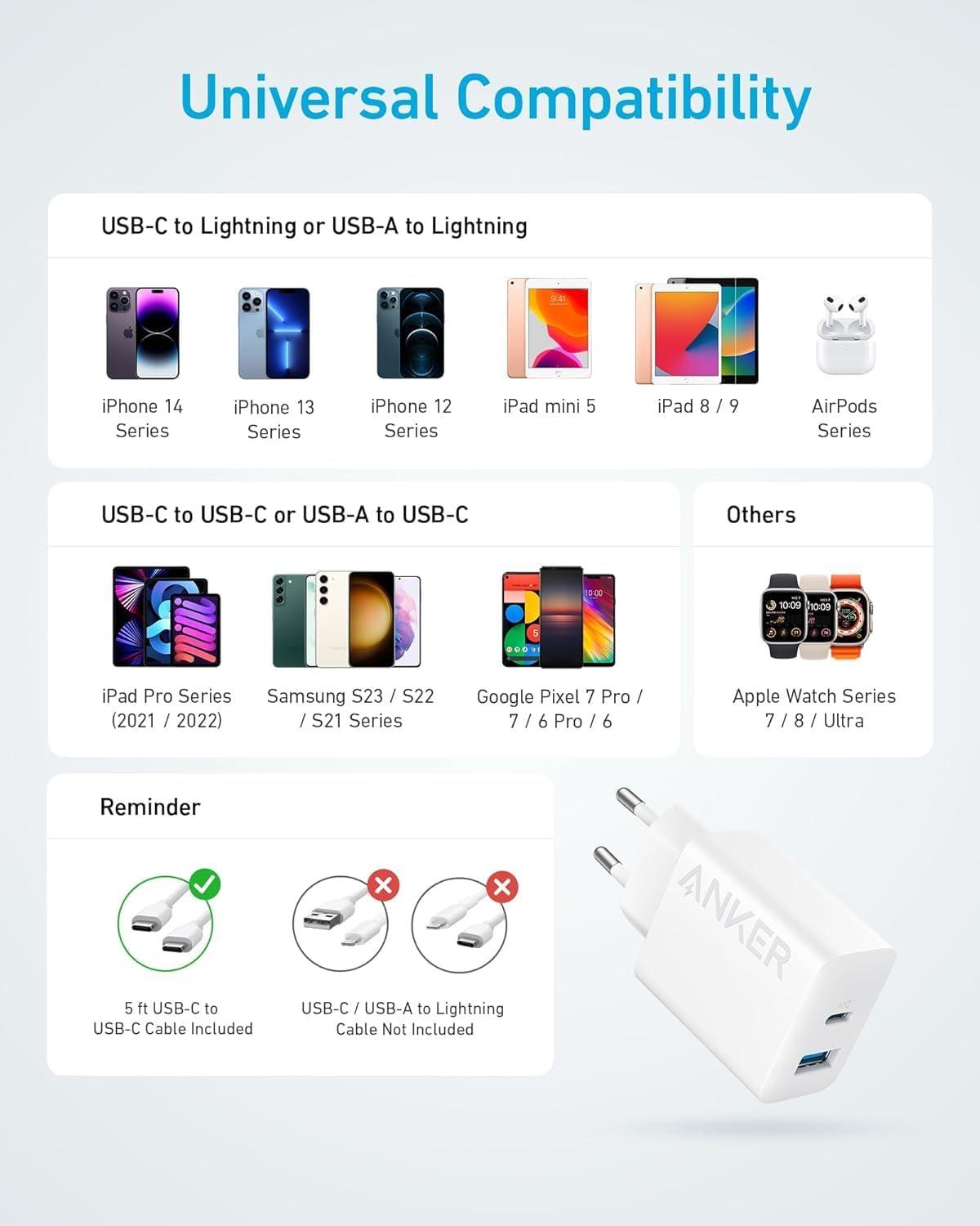 imageAnker 20W USB C iPhone Charger iPad Charger Fast Charging Compatible with iPhone 1717 PlusiPhone 17 Pro Max16iPad and Others 15m USB C Cable Includedpurple