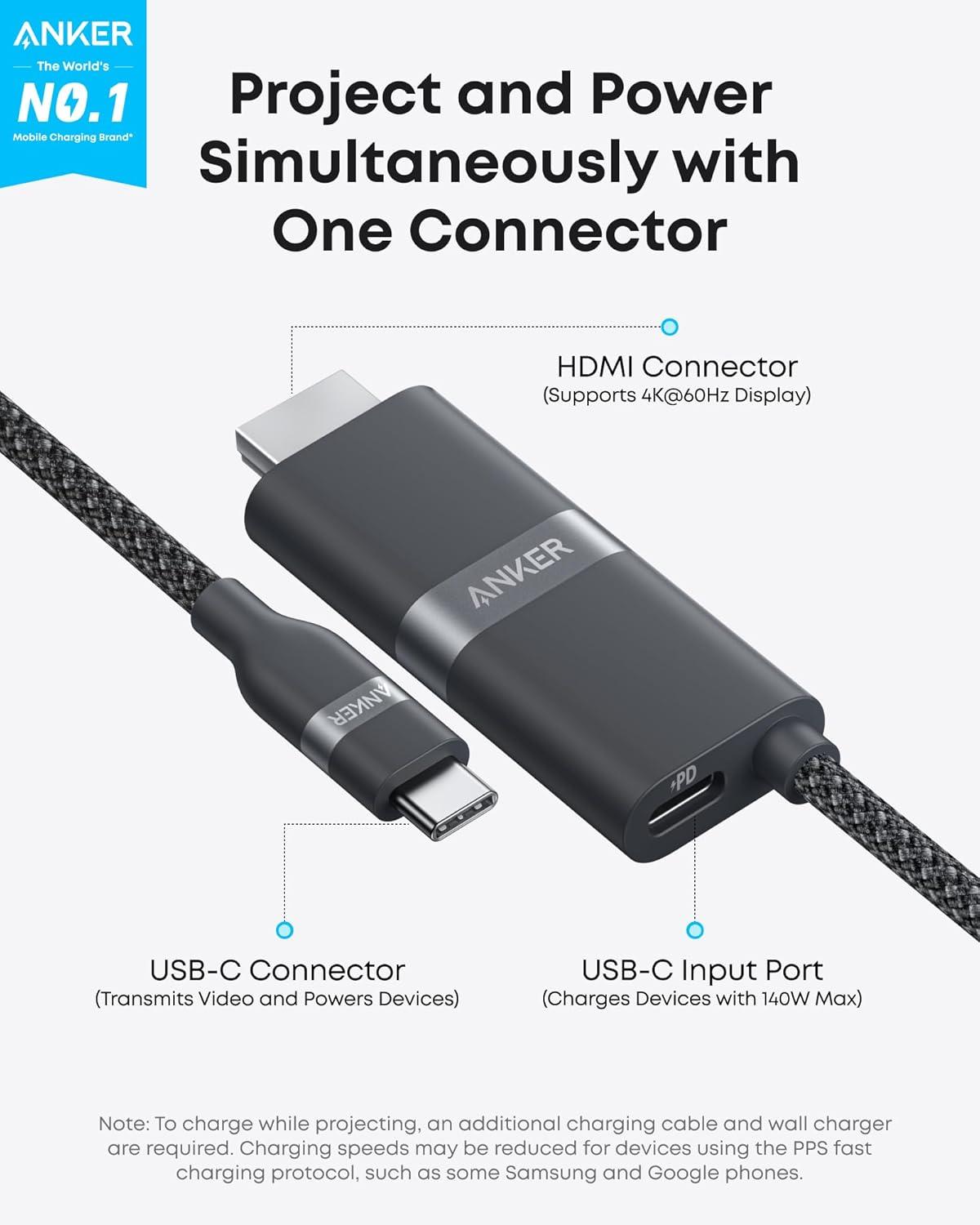 imageAnker HDMI to USBC Cable 4K60Hz HDR Ultra Fast USBC to HDMI Cable Nylon Braided with Advanced Shielding Thunderbolt 543 for MacBook iPad iPhone 1615 HD TV ampamp More 18 m0 9m
