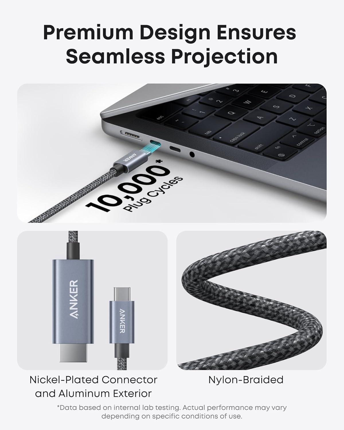 imageAnker HDMI to USBC Cable 4K60Hz HDR Ultra Fast USBC to HDMI Cable Nylon Braided with Advanced Shielding Thunderbolt 543 for MacBook iPad iPhone 1615 HD TV ampamp More 18 m0 9m