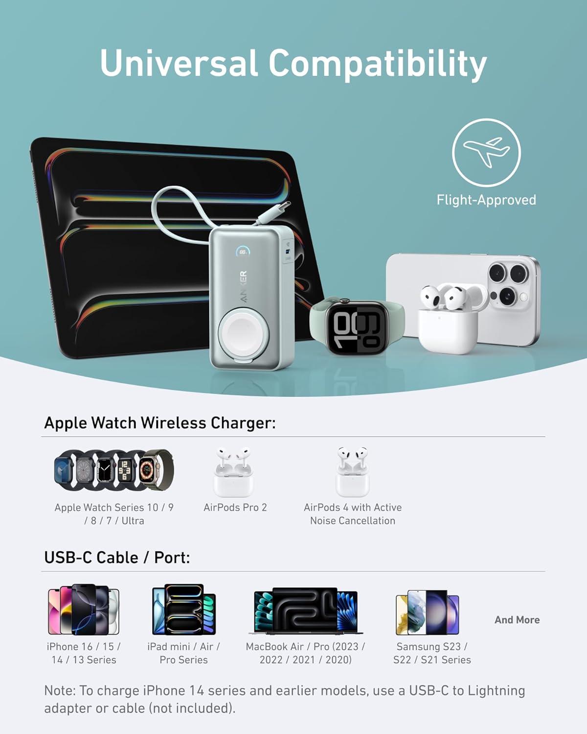imageAnker Magnetic External Battery 10000mAh PD 35W with Builtin USBC Cable Power Bank Fast Charging for Apple Watch iPhone 17 Pro Max17151413 Samsung iPad AirPods and Others BlackGreen