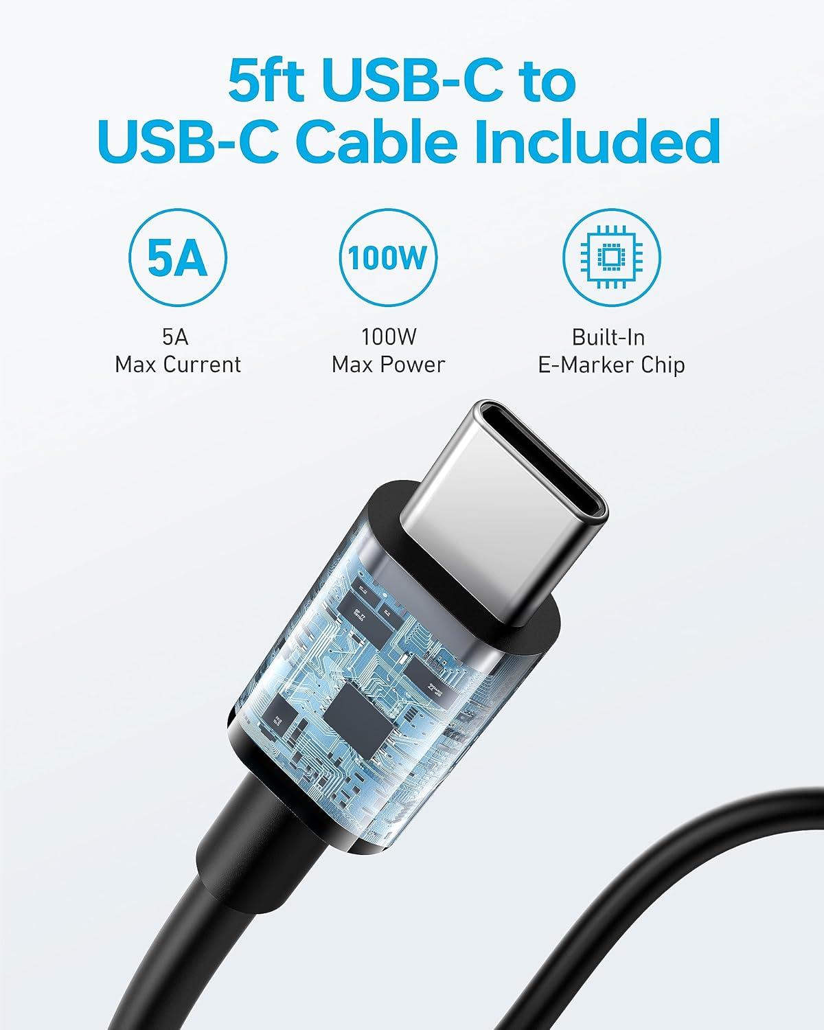 imageAnker USB C Charger 100W PIQ 30 Compact Fast Charger for MacBook Pro MacBook Air iPad Pro iPhone 1716 Samsung Galaxy and All USB C Devices 15m Cable Included