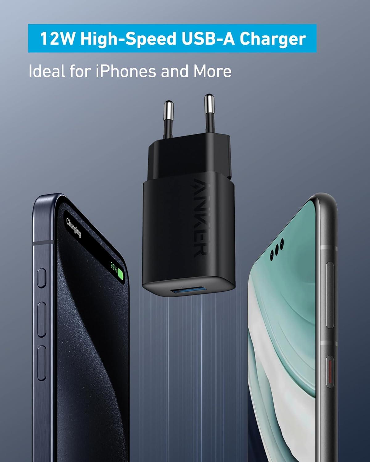 imageAnker USBA Charger 12W Fast Wall Adapter Compact USB Charger Block Compatible with iPhone 15141312 Series Galaxy iPad Air etcBlack