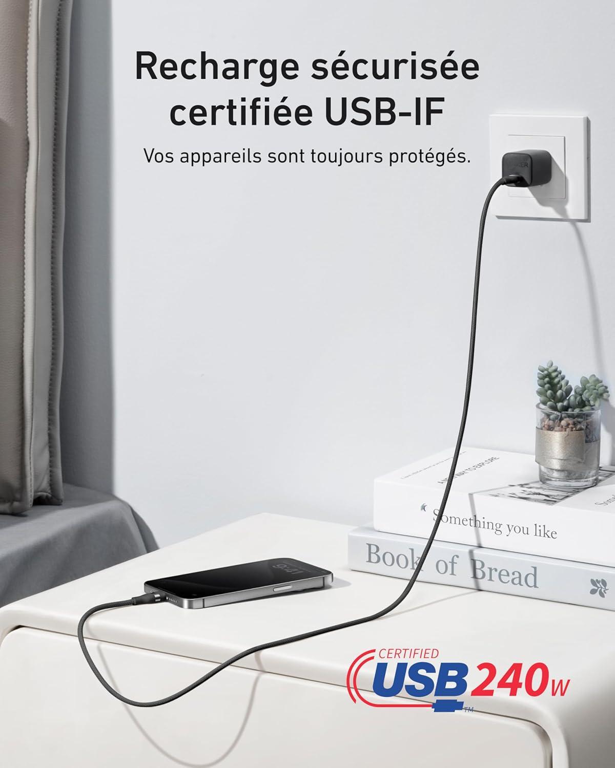 imageAnker USBC Cable 240W Braided Upcycled USB C to USBC Fast Charger Cable for iPhone 1717 Pro17 Plus17 ProMax MacBook Pro iPad ProAir 5 Galaxy S23 and Others 6 Feet BlackBlack