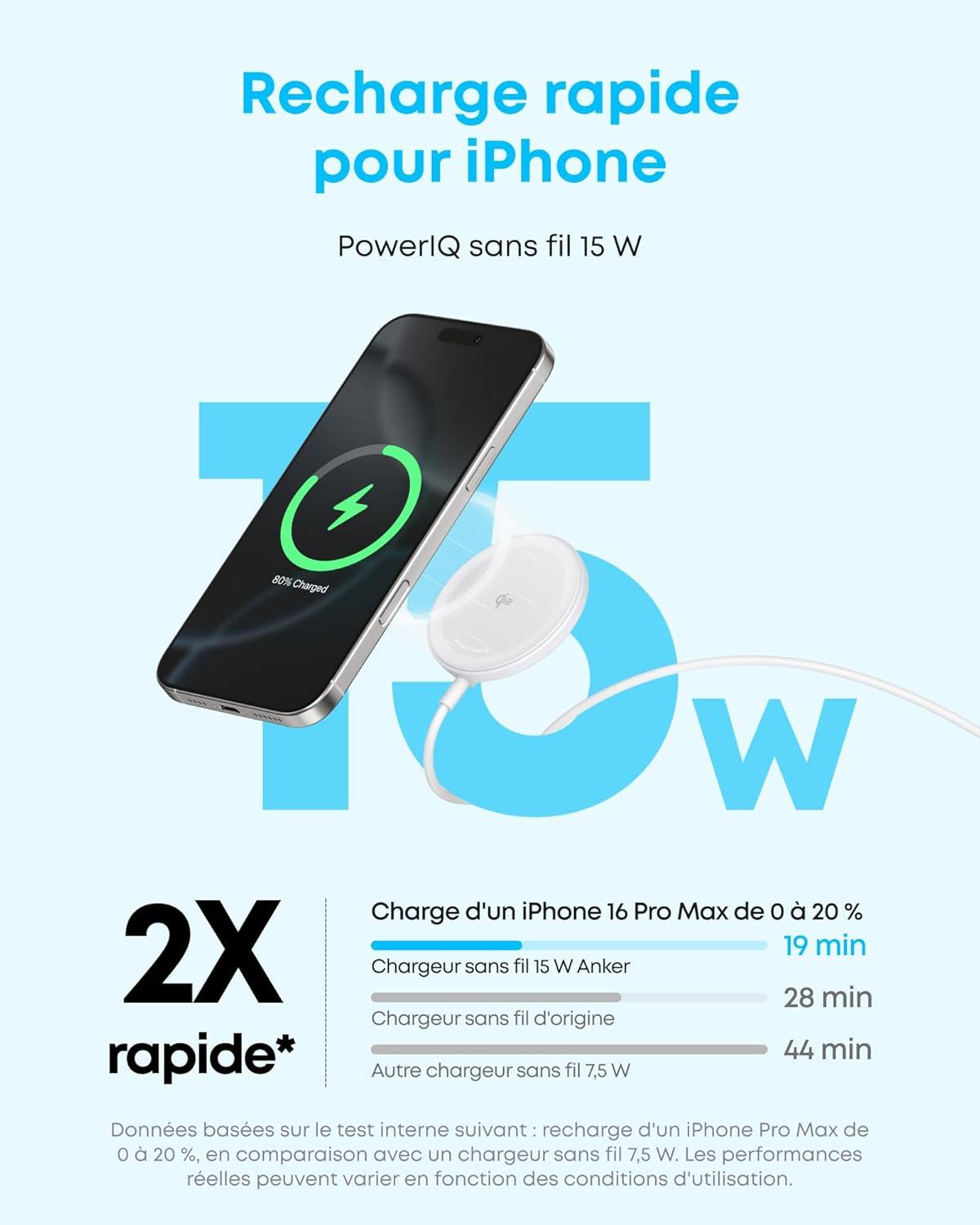 imageAnker Zolo 15W Magnetic Induction iPhone Charger 15W Charging Pad Compatible with MagSafe Qi2 Certified for iPhone Series 17161514 AirPods and More Adapter Not Includedblanc