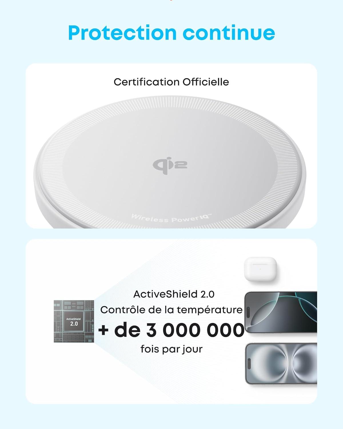 imageAnker Zolo 15W Magnetic Induction iPhone Charger 15W Charging Pad Compatible with MagSafe Qi2 Certified for iPhone Series 17161514 AirPods and More Adapter Not Includedblanc