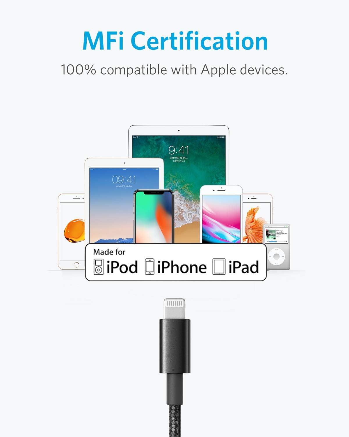 imageAnker iPhone Cable 6ft 331 Premium Nylon USBA to Lightning MFi Certified Charging Cable for iPhone SEXSXS MaxXRX8 Plus76 Plus iPad and MoreBlack