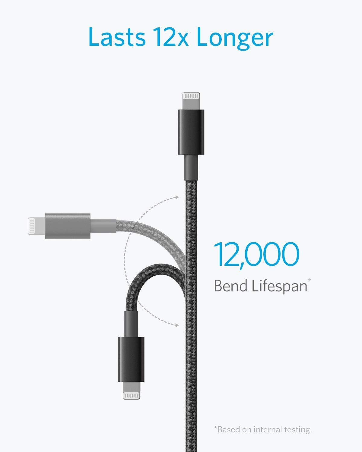 imageAnker iPhone Cable 6ft 331 Premium Nylon USBA to Lightning MFi Certified Charging Cable for iPhone SEXSXS MaxXRX8 Plus76 Plus iPad and MoreBlack