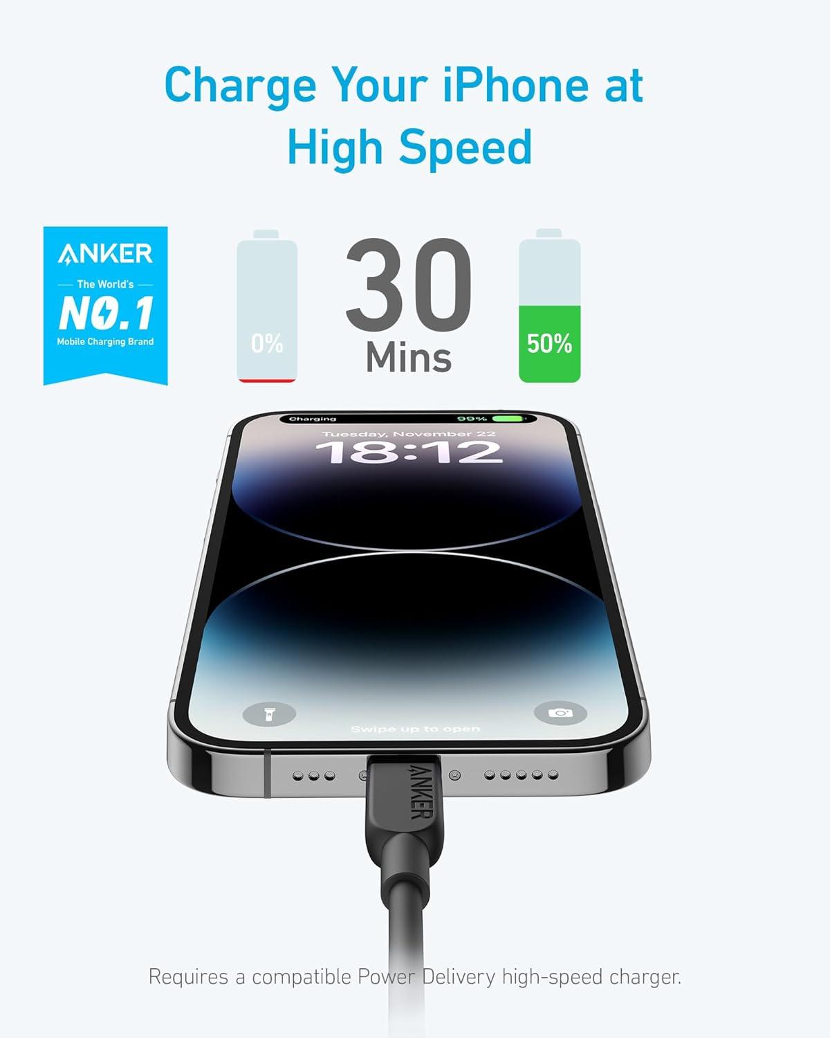 imageAnker iPhone USB C Cable 310 USBC to Lightning Cable MFi Certified Fast Charging Cable iPhone 14 Plus 14 14 Pro Max 13 13 Pro 12 11 X XS XRBlack