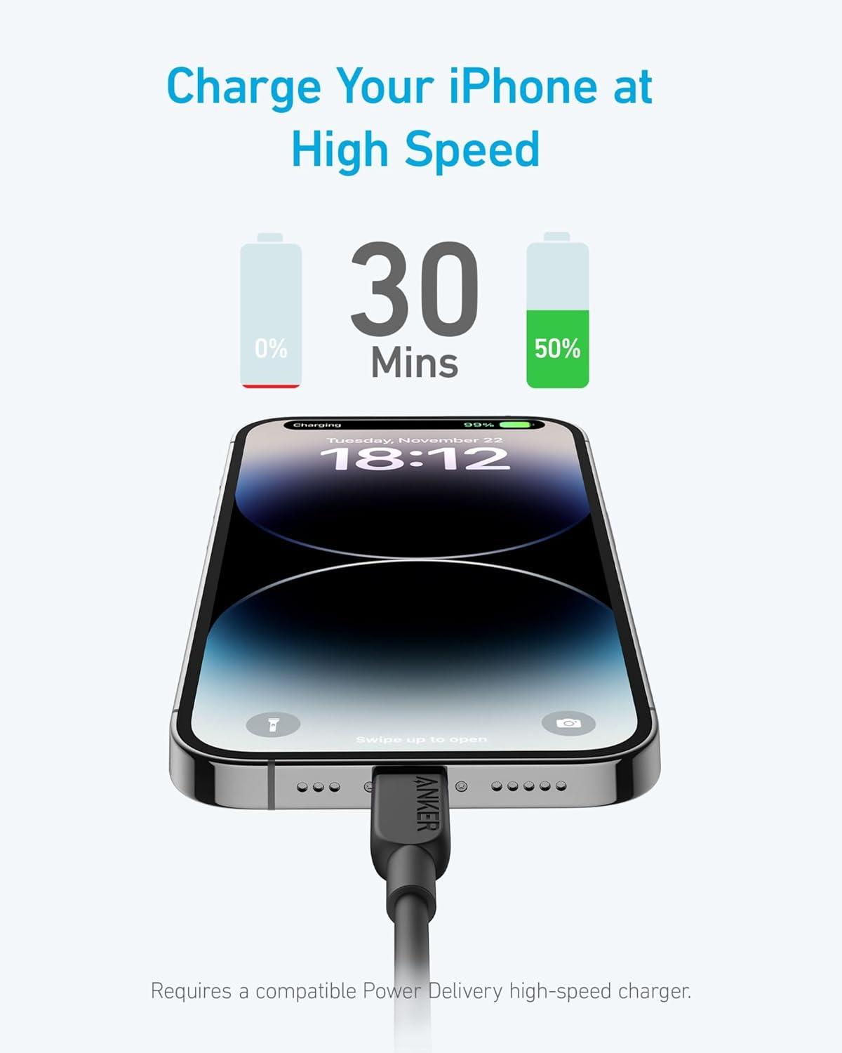 imageAnker iPhone USB C Cable 310 USBC to Lightning Cable MFi Certified Fast Charging Cable iPhone 14 Plus 14 14 Pro Max 13 13 Pro 12 11 X XS XRBlack