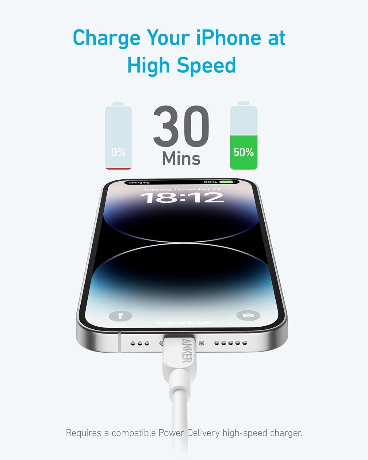 imageAnker iPhone USB C Cable 310 USBC to Lightning Cable MFi Certified Fast Charging Cable iPhone 14 Plus 14 14 Pro Max 13 13 Pro 12 11 X XS XRwhite