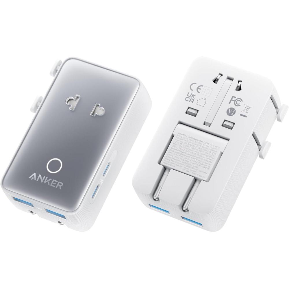 imageAnker Nano Universal Plug Adapter 5 Ports Travel Adapter with 1 AC Socket 2 USB A Ports and 2 USB C Ports Intelligent Temperature Control Use in Over 200 Countrieswhite