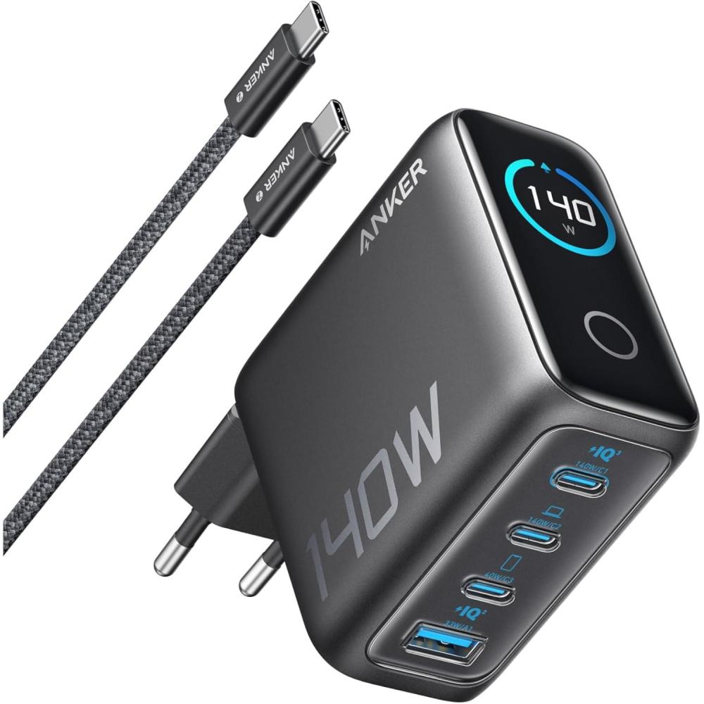 imageAnker Zolo 140W USB C Charger Fast and Compact 4 Port Adapter GaN Technology Intuitive Touch Controls iPhone 1716 Series Samsung MacBook AirPro Pixel AirPods and MoreDark Gray