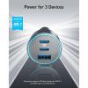 Anker Compact Fast Car Cigarette Lighter Charger 3 Ports 67W – High Speed Charging for iPhone 17/16, Galaxy S23, iPad Air and More – USB-C to USB-C Cable Included for Easy Connection