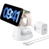 Anker MagGo iPhone 3 in 1 Induction Charger MagSafe 15W (Stand), Qi2 Certified Wireless Charger Compatible MagSafe, for iPhone 17/16/15/14, Apple Watch, AirPods Pro, and More (Adapter Included)(blanc)