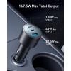 Anker USB-C Cigarette Lighter Charger, 167.5W Max Charger, Type C Ultra Compact 3 Ports, for MacBook Pro/Air, iPhone Series 17/16/15, Samusung S24/S23, iPad Pro, AirPods and More