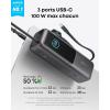 Anker Zolo External Battery for Laptops, 25000 mAh 3 Ports USB-C 100W Charger for Multiple Devices, Built-in Cable+Retractable Cable, for iPhone17/16 Pro Max, MacBook, Samsung(Black)