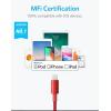 Anker iPhone Cable, 6ft, 331, Premium Nylon, USB-A to Lightning, MFi Certified Charging Cable for iPhone SE/XS/XS Max/XR/X/8 Plus/7/6 Plus, iPad, and More(Red)