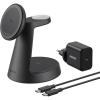 Anker MagGo iPhone 3 in 1 Induction Charger MagSafe 15W (Stand), Qi2 Certified Wireless Charger Compatible MagSafe, for iPhone 17/16/15/14, Apple Watch, AirPods Pro, and More (Adapter Included)(Noir)