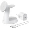 Anker MagGo iPhone 3 in 1 Induction Charger MagSafe 15W (Stand), Qi2 Certified Wireless Charger Compatible MagSafe, for iPhone 17/16/15/14, Apple Watch, AirPods Pro, and More (Adapter Included)(blanc)
