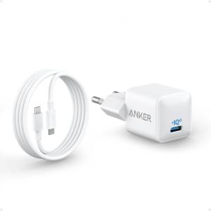 Anker 511 20W Nano USB-C Charger, Fast, Durable & Compact PIQ 3.0, for iPhone 14/13, Galaxy, Pixel 4/3, iPad/iPad Mini (+ 1 x 6ft C to C Cable)