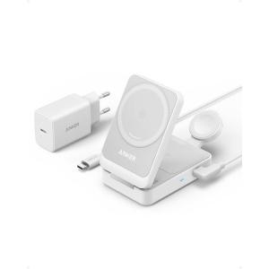 Anker MagGo Induction Charger iPhone 3 in 1 Magsafe 15W, Wireless Charging Base Qi2 Certification Compatible with MagSafe, for iPhone 17/16/15/14 AirPods Watch (40W USB C Charger Included)(white)