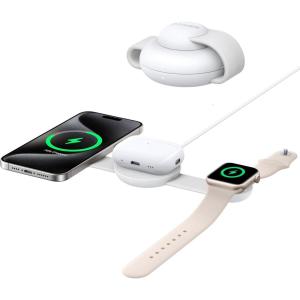 Anker MagGo Induction Charger iPhone 3 in 1 Wireless Charging Station Compatible with MagSafe, Qi2 Certified 15W, Foldable Travel Charger, iPhone 17/16/15, AirPods, Apple Watch (USB-C Charger Included(white)