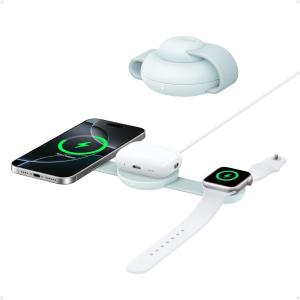 Anker MagGo Induction Charger iPhone 3 in 1 Wireless Charging Station Compatible with MagSafe, Qi2 Certified 15W, Foldable Travel Charger, iPhone 17/16/15, AirPods, Apple Watch (USB-C Charger Included(Green)
