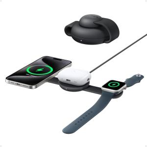 Anker MagGo Induction Charger iPhone 3 in 1 Wireless Charging Station Compatible with MagSafe, Qi2 Certified 15W, Foldable Travel Charger, iPhone 17/16/15, AirPods, Apple Watch (USB-C Charger Included(Black)