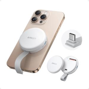 Anker MagGo USB-C Adapter, Portable Magnetic SD & TF Card Reader with Built-in Cable, 312MB/s Max Data Transfer, 10GB/s Upstream Data, Compatible with USB-C Devices, Photo, Video(White Shell)