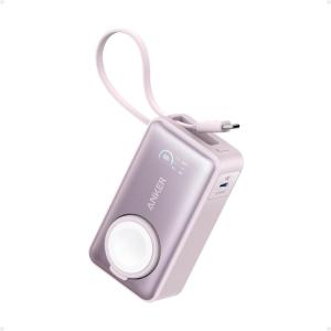 Anker Magnetic External Battery 10000mAh PD 35W with Built-in USB-C Cable, Power Bank Fast Charging, for Apple Watch, iPhone 17 Pro Max/17/15/14/13, Samsung, iPad, AirPods and Others (Black)(Pink)