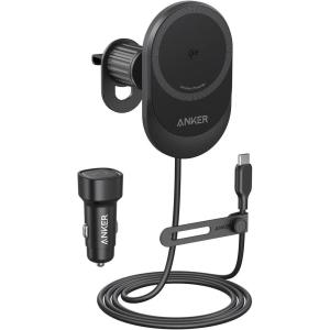Anker Magnetic Induction Car Phone Holder 15W, Magsafe Induction Fast Car Charger 360° Adjustable Angle and Powerful Magnet Phone Holder for iPhone 17/16/15/14 Series (Cable and Adapter Included)