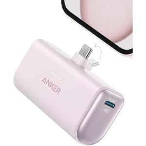 Anker Nano External Battery 5000mAh 22.5W, Built-in Foldable USB-C Connector, Compatible with iPhone 17 Pro Max/16/15, Samsung S22/23, Note20/10, Huawei, iPad Pro/Air, AirPods and More Encore (Black)(purple)